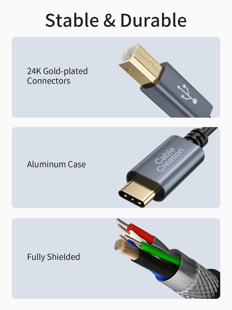 CableCreation USB B to USB C Printer Cable 10FT, USB-C to USB B Printer Cord for MacBook Pro, Air, MIDI Cable for Yamaha Casio Digital Piano MIDI Controller DJ Controller, 3M Space Grey - Image 4